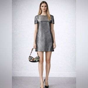 Saint Laurent Paris Metallic Shift Dress – Sequin Bib | IT 40 - US Size 4